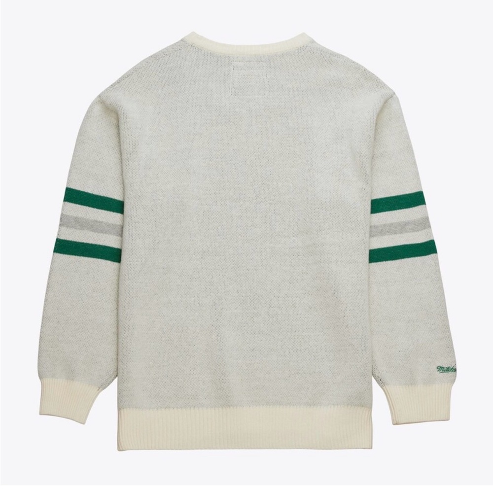 Mitchell & Ness Cream Crewneck Sweater with Green Jets Helmet - Picture 2 of 7